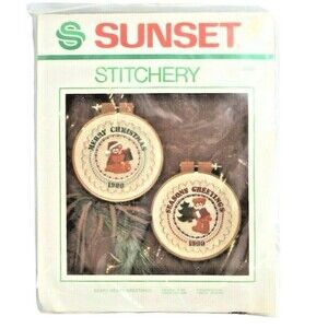 Sunset Stitchery Embroidery Kit Merry Greetings Christmas Ornaments NIP